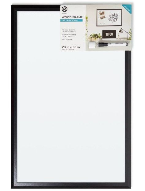 Photo 1 of U Brands 23"x35" Magnetic Dry Erase Board Black Wood Frame with Marker

