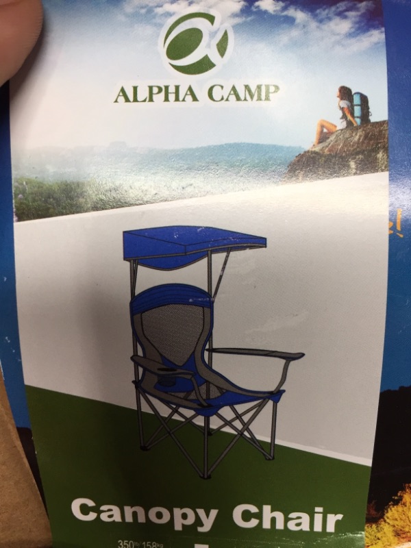 Photo 2 of ALPHA CAMP Camp Chairs with Shade Canopy Chair Folding Camping Recliner Support 350 LBS
