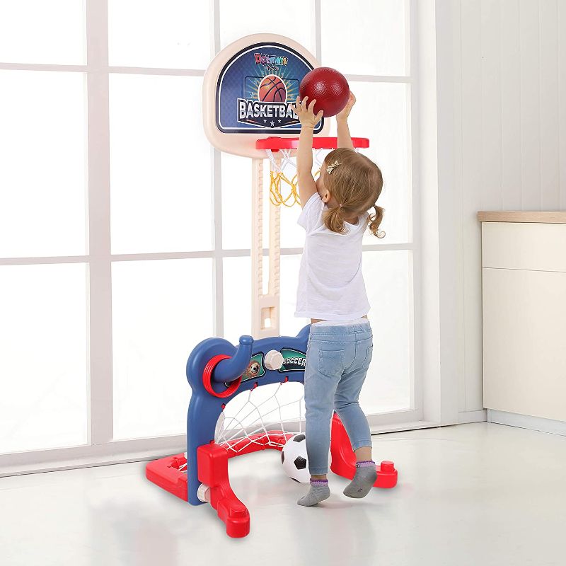 Photo 1 of 3-in-1 Kids Sports Center: Basketball Hoop, Soccer Goal, Ring Toss Playset - Indoor and Outdoor Activity Center for Toddlers - Toys for Active Kids
