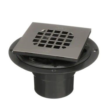 Photo 1 of 3 in. Round Black PVC Shower Drain with 4-3/16 in. Square Stainless Steel Drain Cover