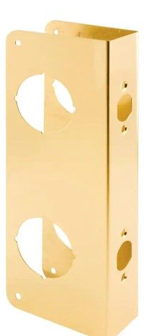 Photo 1 of 1-3/4 in. x 10-7/8 in. Thick Solid Brass Lock and Door Reinforcer, 2-1/8 in. Double Bore, 2-3/8 in. Backset