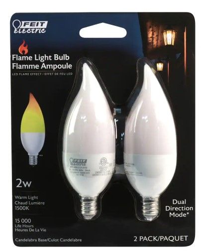Photo 1 of 2-Watt Equivalent CA10 Flame Design Candelabra Base LED Light Bulb (2-Pack)