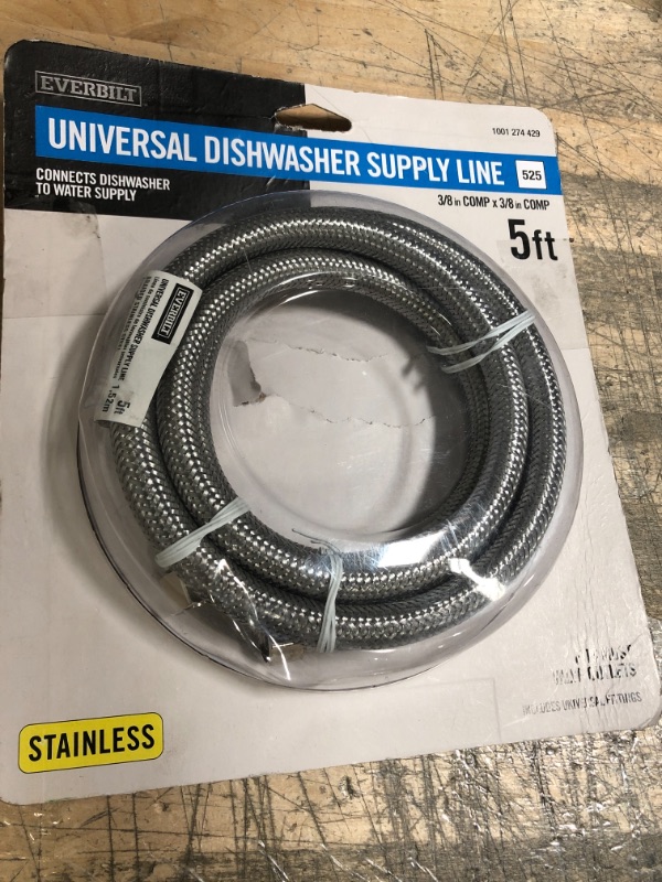 Photo 1 of 3/8 in. COMP x 3/8 in. COMP x 60 in. Universal Stainless Steel Dishwasher Connector
