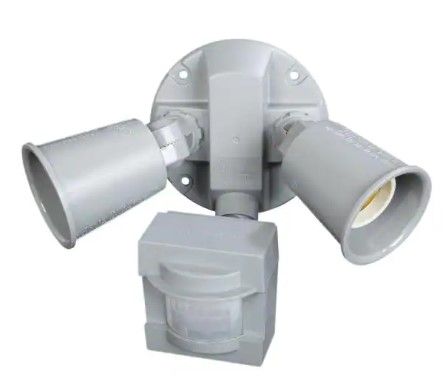 Photo 1 of 110-Degree 2-Light Grey Motion Activated Outdoor Flood Light
