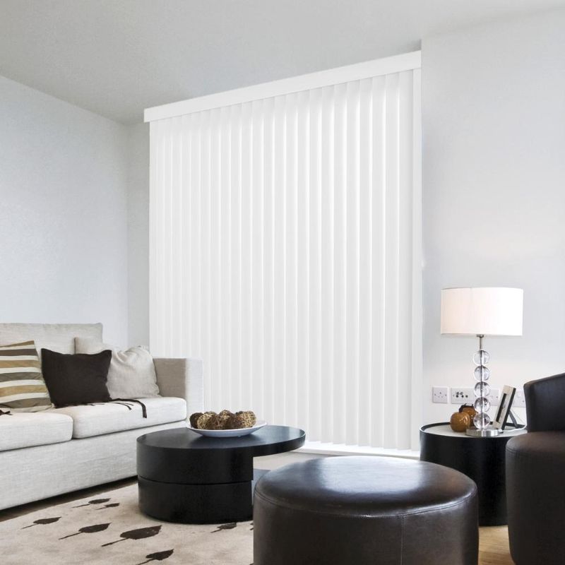 Photo 1 of ***CUT*** Hampton Bay
Crown White Room Darkening Vertical Blind for Sliding Door or Window - Louver Size 3.5 in. W x see notes L(18-Pack)