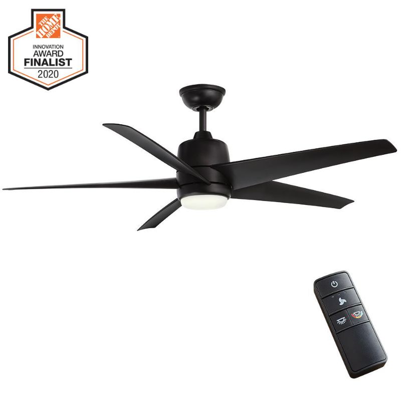 Photo 1 of *MISSING COMPONENTS* Hampton Bay Mena 54 in. White Color Changing Integrated LED Indoor/Outdoor Matte Black Ceiling Fan with Light Kit and Remote Control
