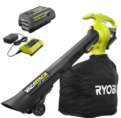 Photo 1 of ***DOESNT POWER ON WHEN TESTED** RYOBI
40V Vac Attack Cordless Leaf Vacuum/Mulcher with 5.0 Ah Battery and Charger