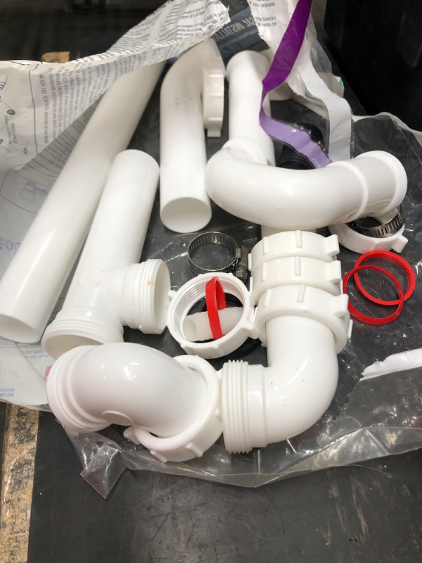 Photo 2 of 1-1/2 in. White Plastic Slip-Joint Garbage Disposal Install Kit with Dishwasher Garbage Disposal Connector
