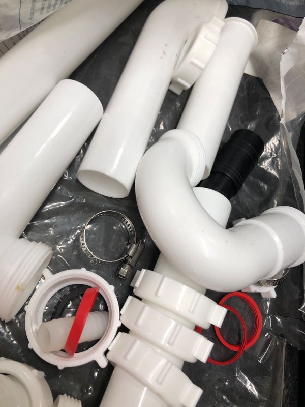 Photo 3 of 1-1/2 in. White Plastic Slip-Joint Garbage Disposal Install Kit with Dishwasher Garbage Disposal Connector

