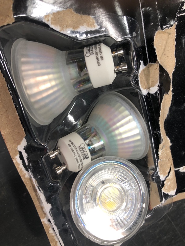 Photo 2 of **MINOR CRACK** Feit Electric
50-Watt Equivalent MR16 GU10 Dimmable Recessed Track Lighting 90+ CRI Frosted Flood LED Light Bulb, Daylight (3-Pack)