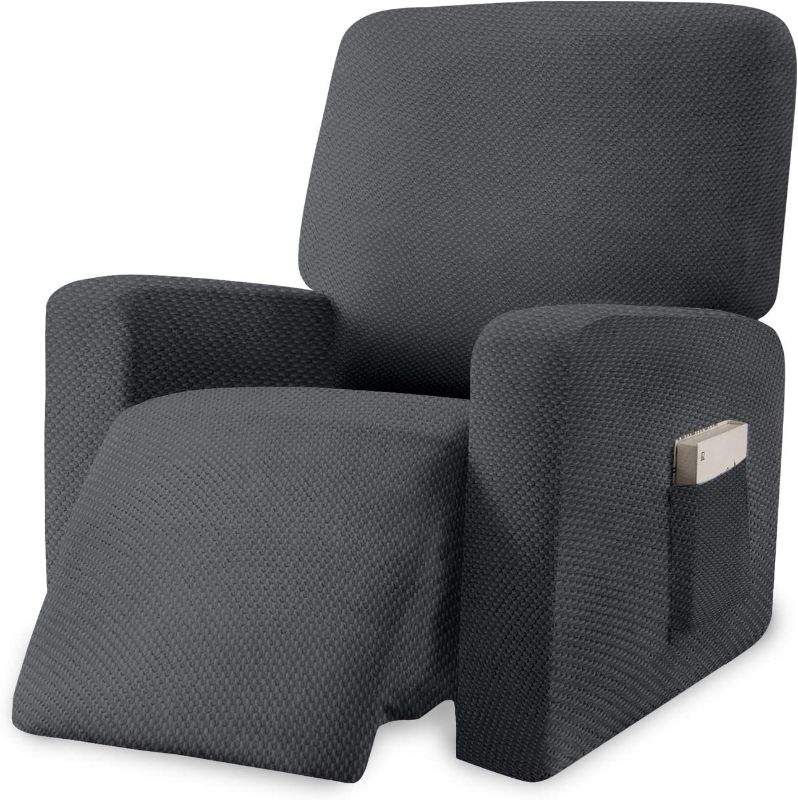 Photo 1 of  Stretch Recliner Cover 1 Piece Premium Thick Recliner Chair Cover with Pockets Jacquard Recliner Slipcover Furniture Protector with Elastic Bottom (Recliner, Gray)
