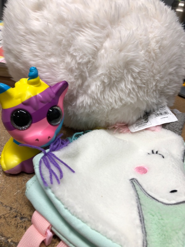 Photo 1 of 3 ITEM BUNDLE: PLUSH ROUND PILLOW , UNICORN KID PURSE, UNICORN TOY