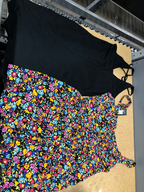 Photo 1 of 2 ITEMS: WOMEN'S SIZE LARGE: MULTI-COLORED ROMPER AND BLACK DRESS