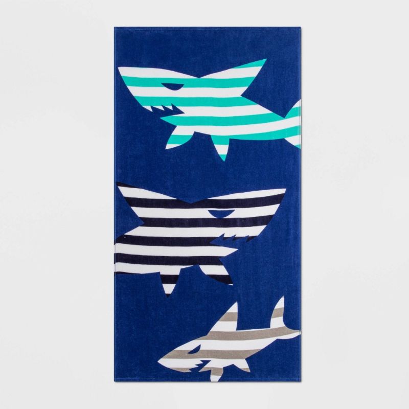 Photo 1 of 2 pack**Shark Striped Printed Beach Towel Blue - Sun Squad™

