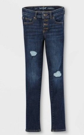 Photo 1 of (Size: 7) Girls' Distressed Lace Mid-Rise Jeans - Cat & Jack + (Size: 7) Jeans