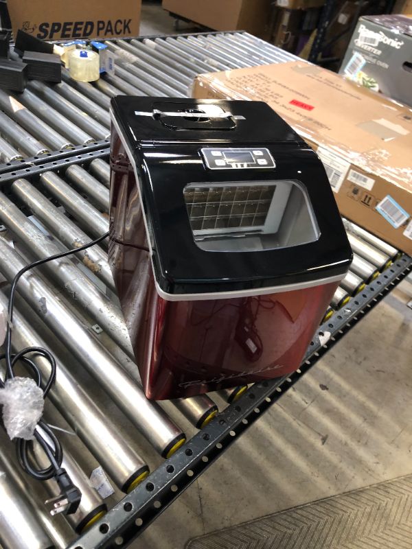 Photo 1 of Frigidaire EFIC452-SSRED XL Maker, Makes 40 Lbs. of Clear Square Ice Cubes A Day, Stainless, Red Steel & Perfect Stix - PS Draw 25CT-IceBag Icebag , 10 Lbs 