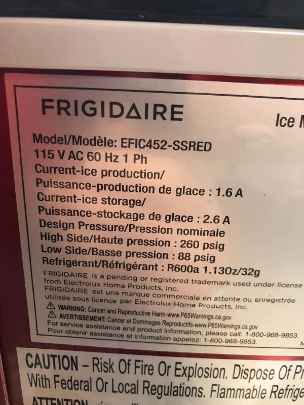 Photo 5 of Frigidaire EFIC452-SSRED XL Maker, Makes 40 Lbs. of Clear Square Ice Cubes A Day, Stainless, Red Steel & Perfect Stix - PS Draw 25CT-IceBag Icebag , 10 Lbs 