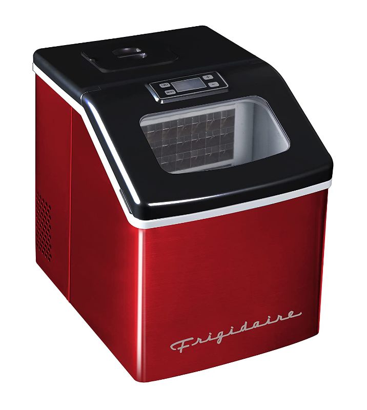 Photo 1 of Frigidaire EFIC452-SSRED XL Maker, Makes 40 Lbs. of Clear Square Ice Cubes A Day, Stainless, Red Steel & Perfect Stix - PS Draw 25CT-IceBag Icebag , 10 Lbs 