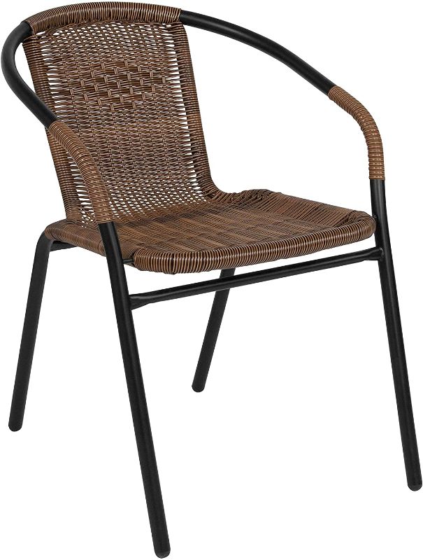 Photo 1 of Flash Furniture 4 Pack Medium Brown Rattan Indoor-Outdoor Restaurant Stack Chair
