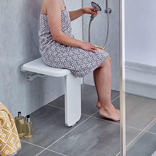 Photo 1 of Folding Shower Seat Wall Mounted, Arcwares Wall Mounted Shower Seat, Folding Shower Chair for Seniors, Disableds, Pregnants, Maximum Load 660lb , White
