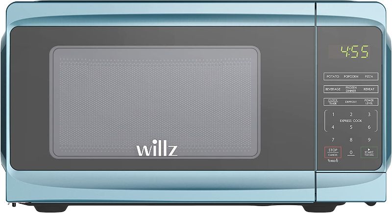 Photo 1 of Willz WLCMV807BE-07 Countertop Small Microwave Oven with 6 Preset Cooking Programs Interior Light LED Display, Blue
(ITEM HAS SCRATCHES)
