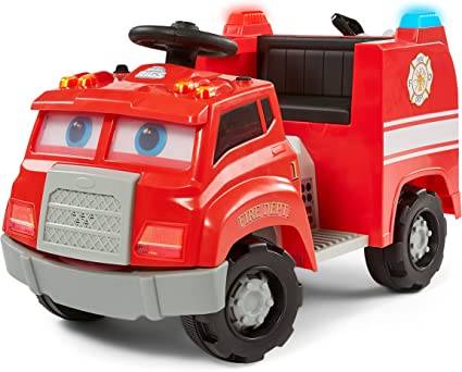 Photo 1 of Kid Trax Real Rigs Toddler Fire Truck Interactive Ride On Toy, Kids Ages 1.5-4 Years, 6 Volt Battery and Charger, Sound Effects, Red
