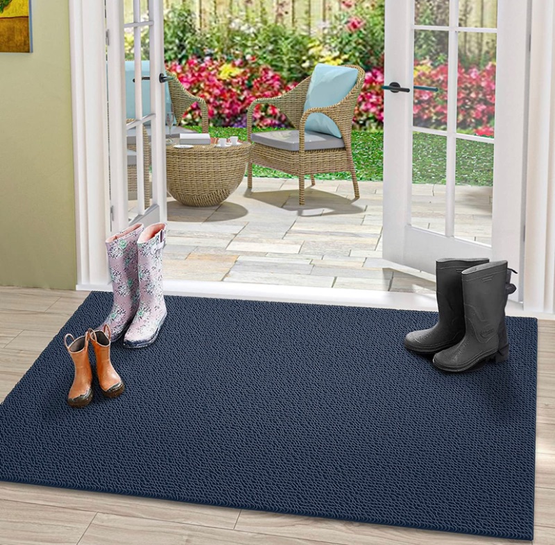 Photo 1 of Door Mat Indoor Outdoor Floor Mat Trap Dirt Non Slip Low Profile Entry Rug Heavy Duty All Weather Door Rug for Entrance 30"x47" Dark Blue Doormat