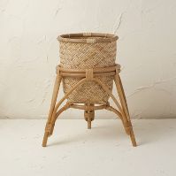 Photo 1 of 13.5" x 15.5" Rattan Woven Planter Basket Natural - MISSING WOVEN BASKET. STAND ONLY 

