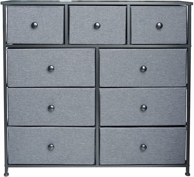 Photo 1 of 9 Drawer Dresser - Wide 9 Drawer Storage Chest for Bedroom Closet Hallway Entryway Nurseries, Polyester Nonwoven Fabric, Paper Board, Steel Frame (Black, 100 X 30 X 100cm)
