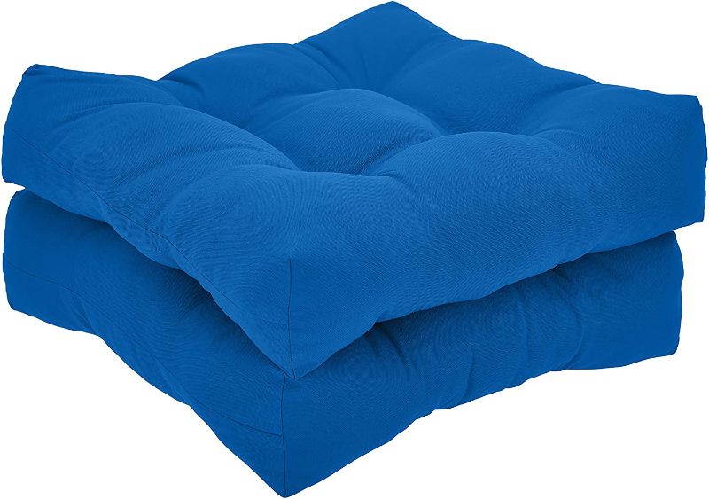 Photo 1 of  Amazon Basics Tufted Outdoor Seat Patio Cushion - Pack of 2, 19 x 19 x 5 Inches, Blue
