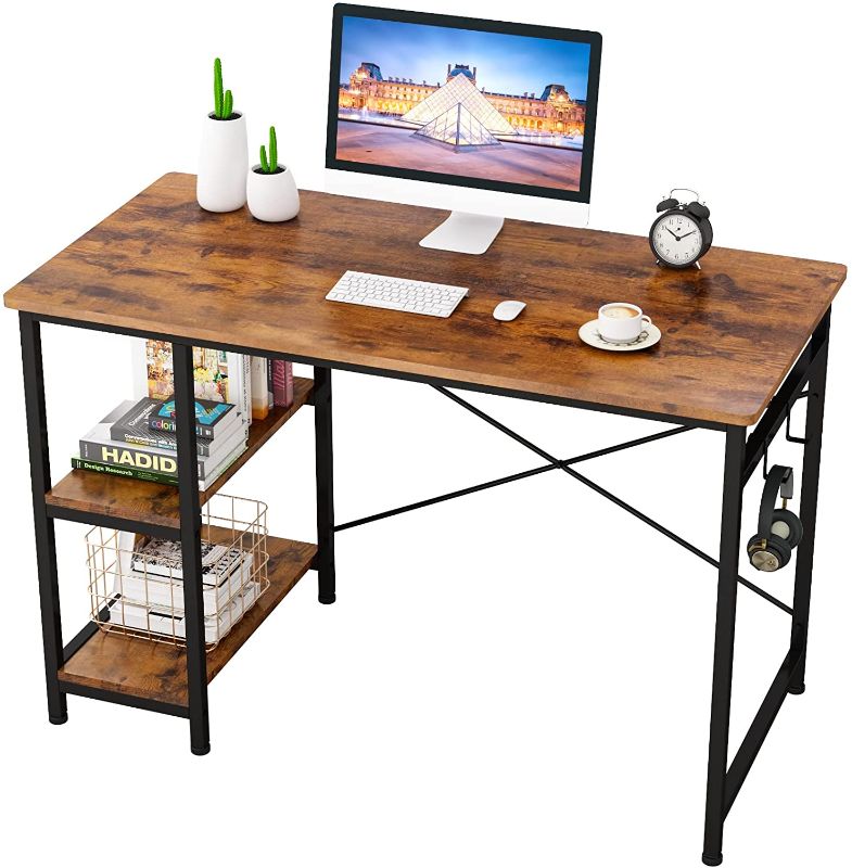 Photo 1 of Engriy Writing Computer Desk 47", Home Office Study Desk with 2 Storage Shelves on Left or Right Side, Industrial Simple Style Wood Table Metal Frame for PC Laptop Notebook
