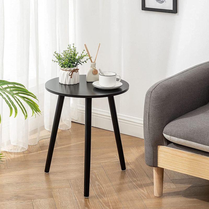 Photo 1 of Apicizon Round Side Table, Black Nightstand End Table for Small Spaces, Living Room, Bedroom, Balcony, Easy Assembly Boho Bedside Table with Blackwood Legs, 16.5 x 20.5 Inches
