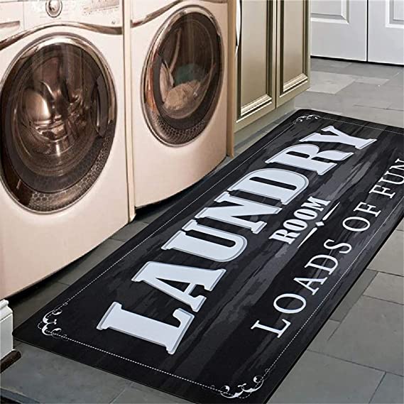 Photo 1 of Abreeze Laundry Room Rug 20x59 Load of Fun Rug Floor Mat for Washroom Mudroom Rubber Runner Farmhouse Large Laundry Rug Mat Washer and Dryer Carpet Black Laundry Room Decor and Accessories
