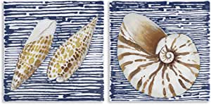 Photo 1 of B BLINGBLING Seashell Bathroom Decor Beach Room-Decor: Wall Panels for Interior Wall Decor with Frame Easy to Hang 2 Pieces (20"x20"x2Panels)
