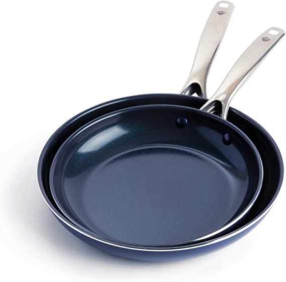 Photo 1 of Blue Diamond Cookware Diamond Infused Ceramic Nonstick 9.5" and 11" Frying Pan Skillet Set, PFAS-Free, Dishwasher Safe, Oven Safe, Blue
