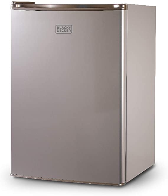 Photo 1 of BLACK+DECKER BCRK25V Compact Refrigerator Energy Star Single Door Mini Fridge with Freezer, 2.5 Cubic Feet, VCM, Brushed Metal Finish
