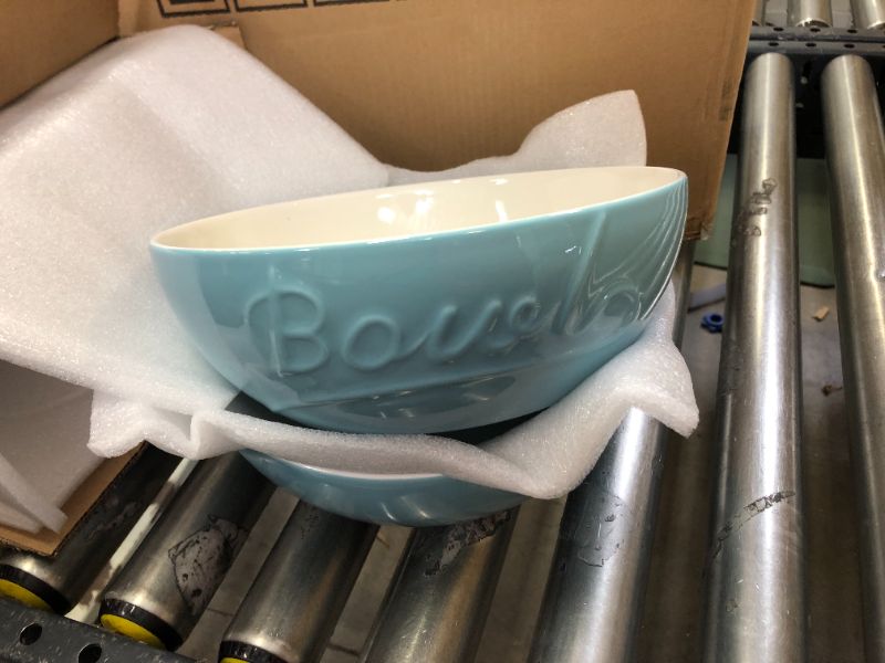 Photo 2 of DOWAN 9.6" Serving Bowls, 95 oz Mason Salad Bowls, Ceramic Mixing Bowls, Microwave & Dishwasher Safe, Deep Soup Bowl for Kitchen, Set of 2, Turquoise
