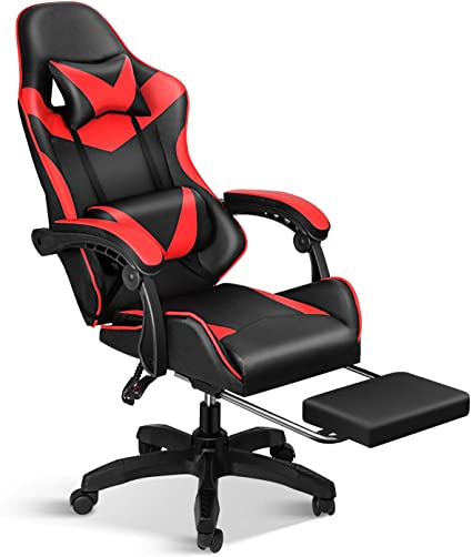 Photo 1 of YSSOA Backrest and Seat Height Adjustable Swivel Recliner Racing Office Computer Ergonomic Video Game Chair, Red/Black
