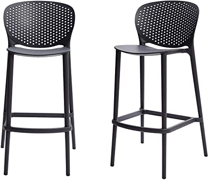 Photo 1 of Amazon Basics High Back Indoor/Outdoor Molded Plastic Barstool with Footrest, Set of 2 - Dark Gray
