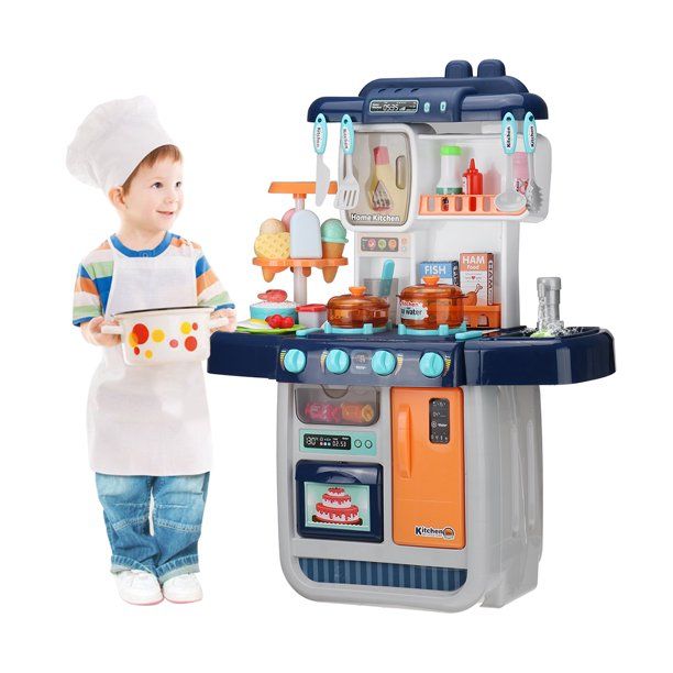 Photo 1 of Children's Simulated Kitchen Playset Toys with Light, Sound, Simulated Spray and Running Water, Equipped with a Variety of Accessories