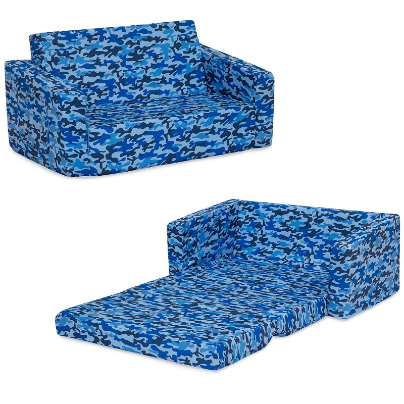 Photo 1 of Delta Children Cozee Flip-Out Sofa - 2-in-1 Convertible Sofa to Lounger for Kids, Blue Camo
