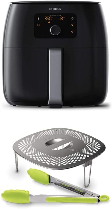 Photo 1 of Philips Premium Airfryer XXL with Fat Removal Technology, 3lb/7qt, Black, HD9650/96 + Snack Master Accessory Kit with Snack Cover and Silicone Tongs for Philips Airfryer XXL models
