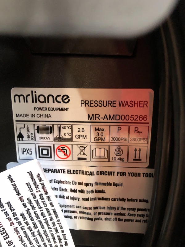 Photo 4 of Pressure Washer mrliance Electric Power Washer 1800W High Pressure Washer MR3000 Professional Car Washer with 5 Nozzles