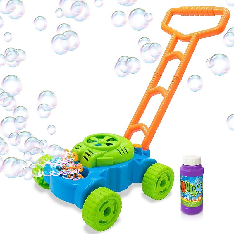 Photo 1 of ArtCreativity Bubble Lawn Mower for Toddlers, Electronic Bubble Blower Machine, Summer Outdoor Push Toys for Kids, 