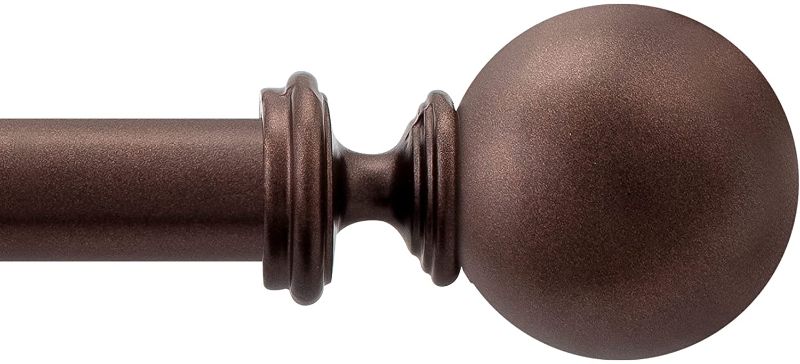 Photo 1 of Adjustable" Brown Windows & Doors Curtain Rod with Ball Finials & Brackets Set