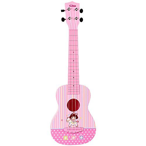 Photo 1 of BAOLI light pink color plastic beautiful melody Ukulele toy with accurate intonation excellent string opening tuning keys arch-shaped back panel
