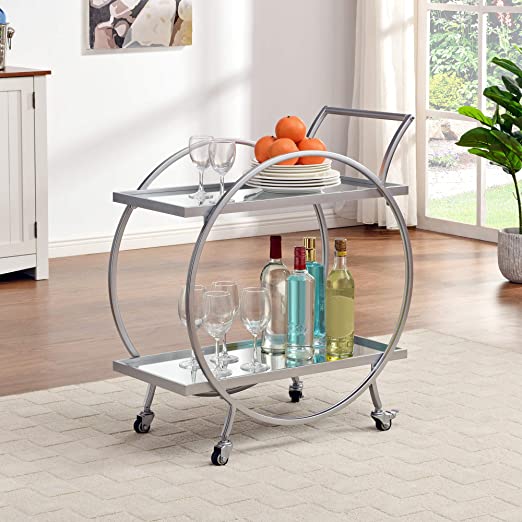 Photo 1 of FirsTime & Co. Silver Mirrored Odessa Bar Cart, American Designed, 27.5 x 14 x 33 inches (70241)
