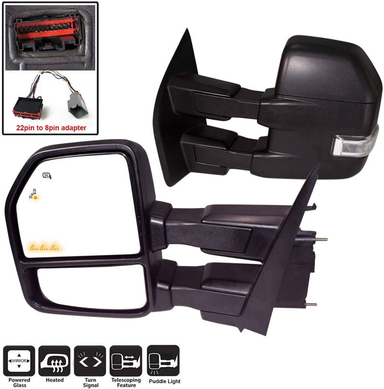 Photo 1 of AERDM New F150 Towing Mirrors fit 2015-2018 with Auxiliary/Puddle Lights Signal Indicator and Linear arrow light Power Operation Heated Black Housing with 22pin to 8pin adapter
