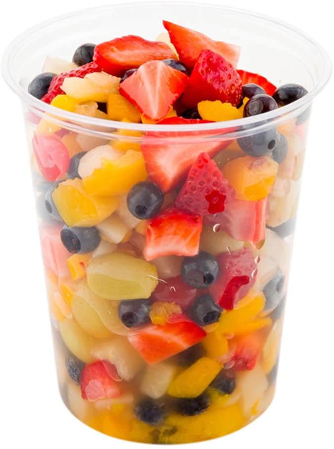 Photo 1 of Basic Nature 32 oz Round Clear PLA Plastic To Go Deli Container - Compostable - 4 3/4" x 4 3/4" x 5 1/2" - 500 count box
