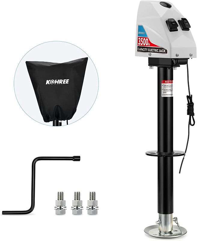 Photo 1 of Kohree Electric Trailer Jack A-Frame up to 3,500lbs, RV Electric Power Tongue Jack for Travel Trailer Camper, with Drop Leg & Weatherproof Jack Cover, 22" Lift, 12V DC, White